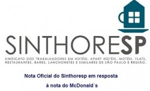 Nota Oficial do Sinthoresp em resposta à nota do McDonald´s