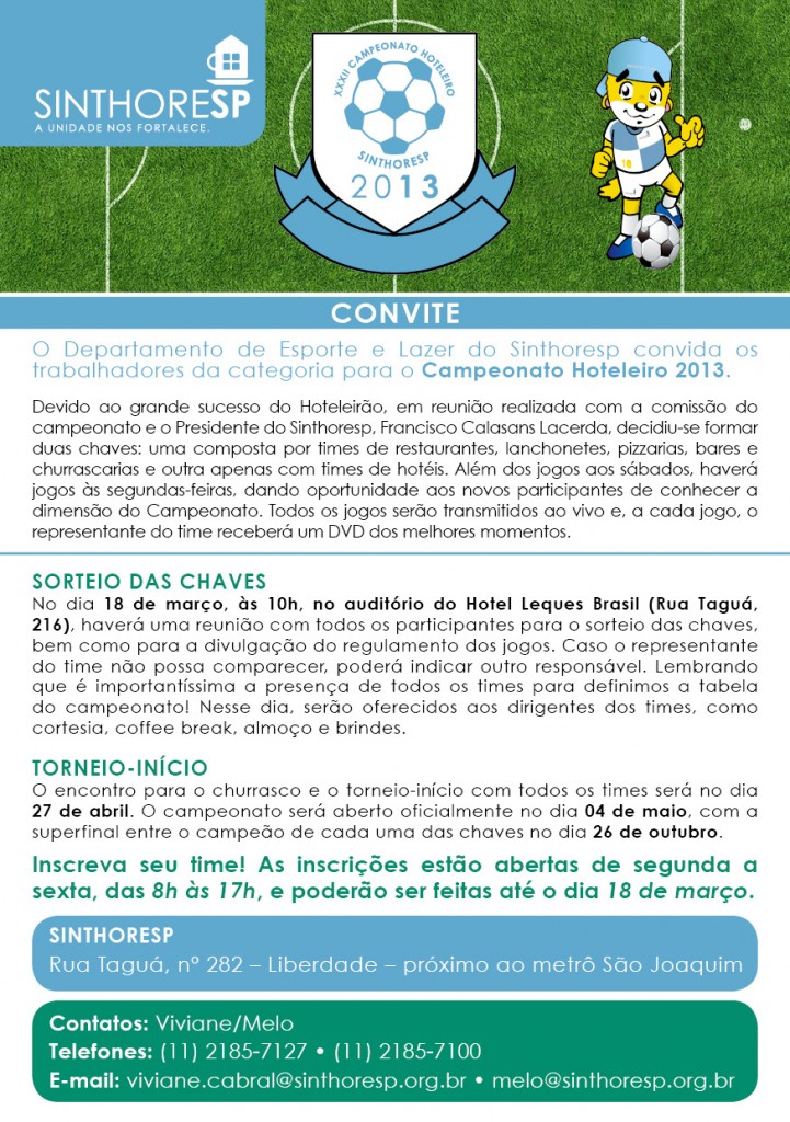 Inscrições para o Campeonato Hoteleiro 2013