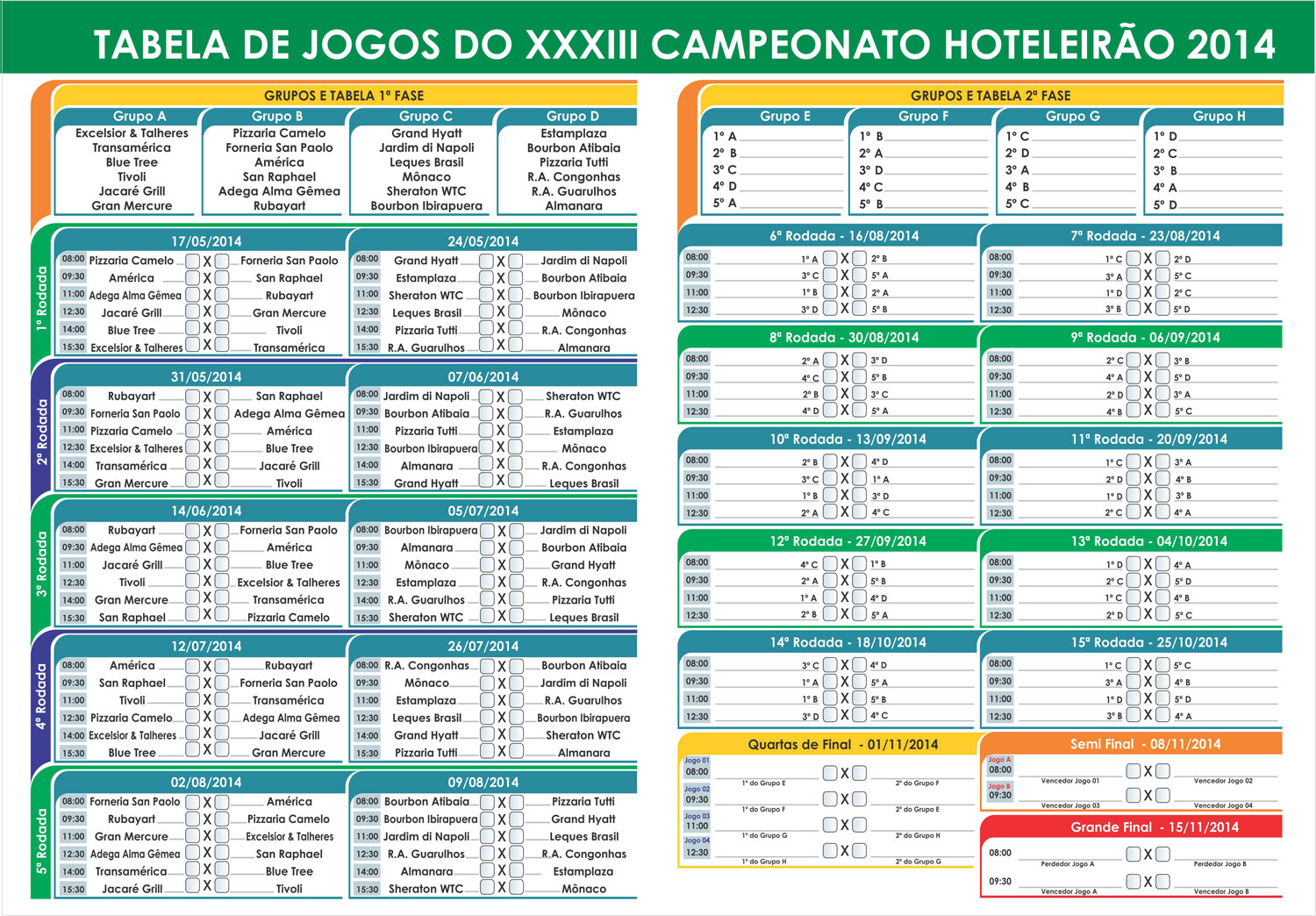 Campeonato Hoteleiro 2014 – Tabela de Jogos